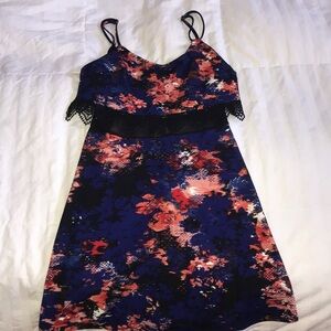 Material girl spaghetti strap sheer/crochet floral dress